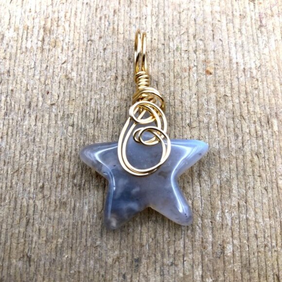 Smoky Chalcedony Fallen Star Wire Wrapped Necklace Pendant - Picture 1 of 5